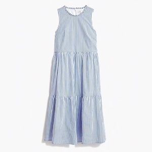 Sleeveless Tiered Midi Dress in Cotton Poplin